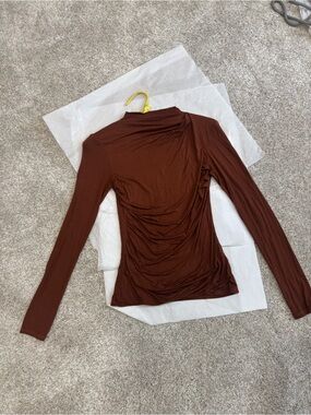 Enza Costa Cognac / Chocolate Brown Long-Sleeve Ruched Top